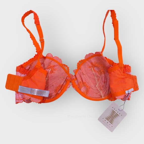 SavagexFenty Perfect Poppies Unlined Lace Demi Bra 38D Pink Orange Festival Top - Picture 8 of 10